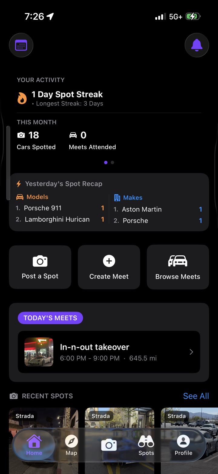 Home screen with today's meet
