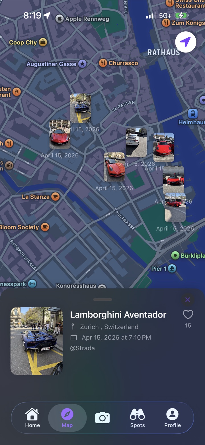 Map with spotted cars